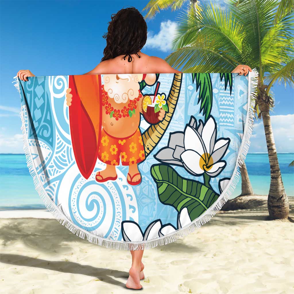 Polynesian Beach Blanket Tropical Santa - Plumeria Turquoise Vintage LT7 - Polynesian Pride