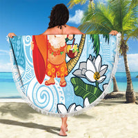 Polynesian Beach Blanket Tropical Santa - Plumeria Turquoise Vintage LT7 - Polynesian Pride