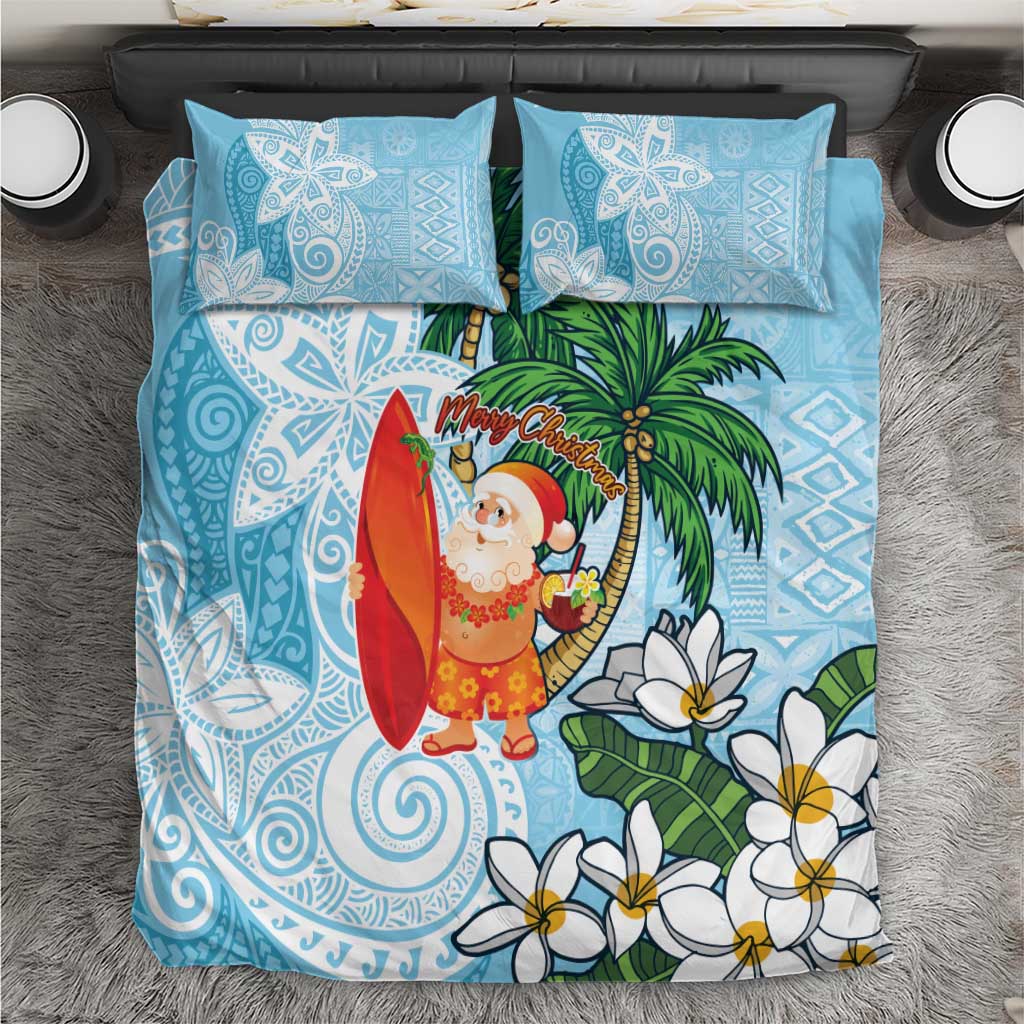 Polynesian Bedding Set Tropical Santa - Plumeria Turquoise Vintage