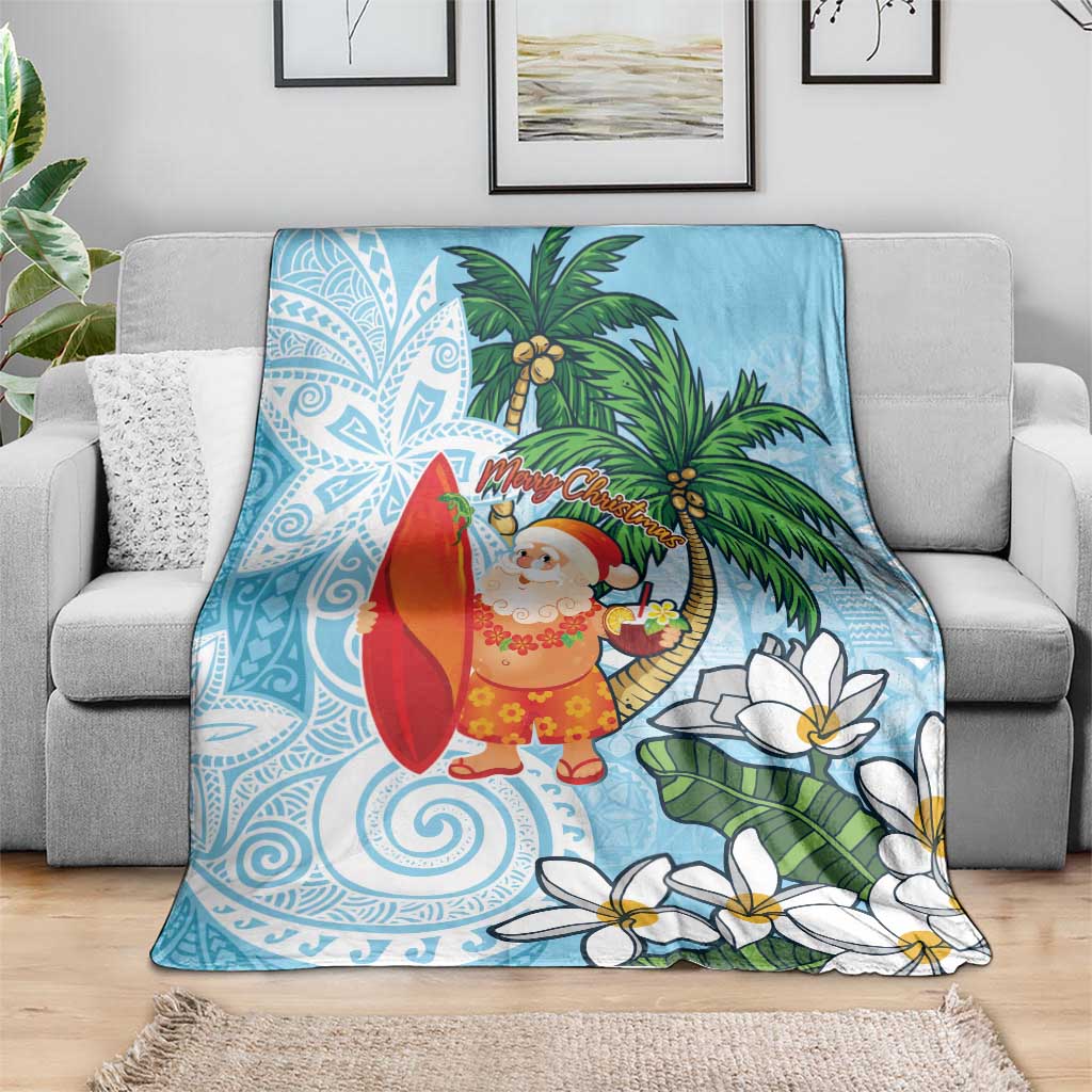 Polynesian Blanket Tropical Santa - Plumeria Turquoise Vintage LT7 - Polynesian Pride