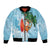 Polynesian Bomber Jacket Tropical Santa - Plumeria Turquoise Vintage