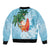 Polynesian Bomber Jacket Tropical Santa - Plumeria Turquoise Vintage