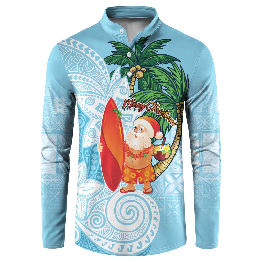 Polynesian Button Sweatshirt Tropical Santa - Plumeria Turquoise Vintage LT7 Turquoise - Polynesian Pride