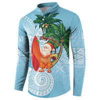 Polynesian Button Sweatshirt Tropical Santa - Plumeria Turquoise Vintage LT7 - Polynesian Pride