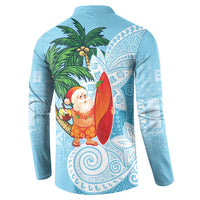 Polynesian Button Sweatshirt Tropical Santa - Plumeria Turquoise Vintage LT7 - Polynesian Pride