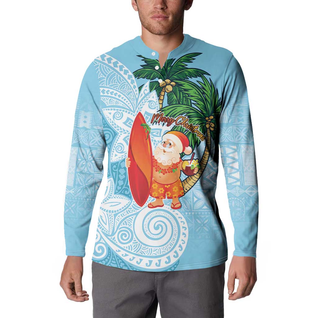 Polynesian Button Sweatshirt Tropical Santa - Plumeria Turquoise Vintage LT7 - Polynesian Pride