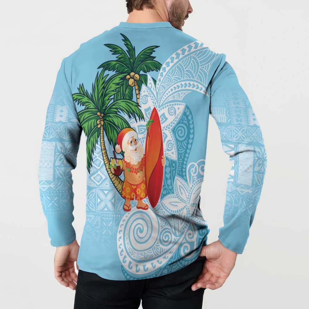 Polynesian Button Sweatshirt Tropical Santa - Plumeria Turquoise Vintage LT7 - Polynesian Pride