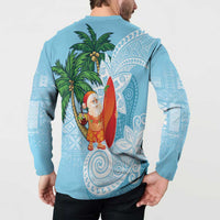 Polynesian Button Sweatshirt Tropical Santa - Plumeria Turquoise Vintage LT7 - Polynesian Pride