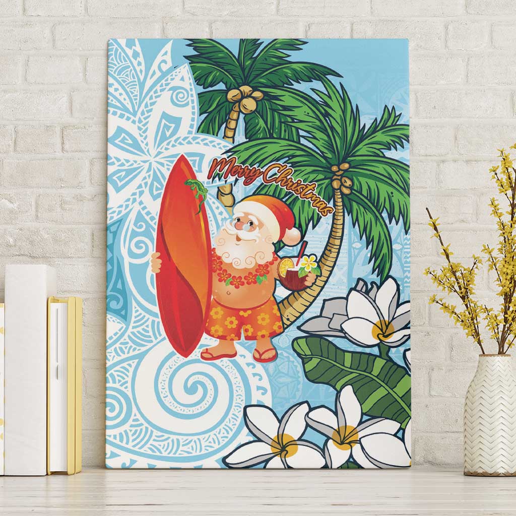 Polynesian Canvas Wall Art Tropical Santa - Plumeria Turquoise Vintage