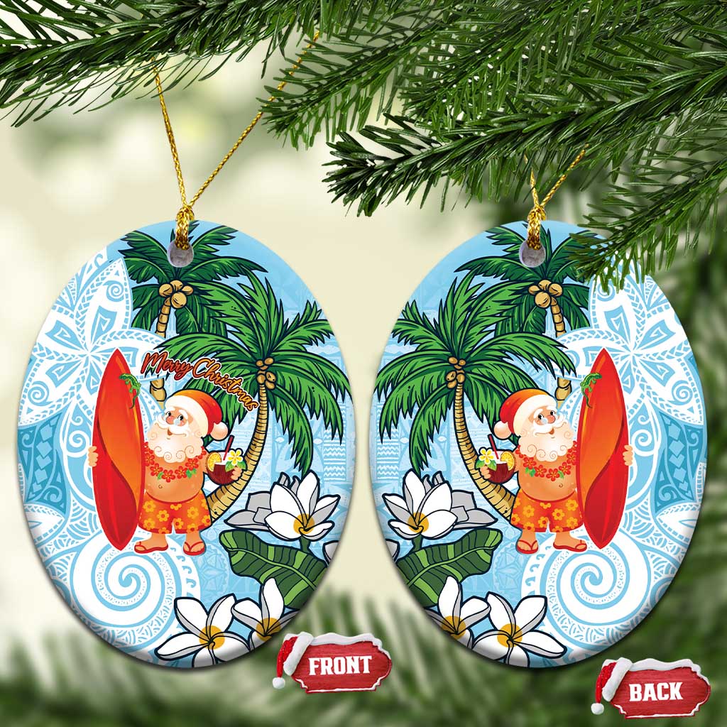 Polynesian Ceramic Ornament Tropical Santa - Plumeria Turquoise Vintage LT7 Oval Turquoise - Polynesian Pride