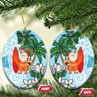 Polynesian Ceramic Ornament Tropical Santa - Plumeria Turquoise Vintage LT7 Oval Turquoise - Polynesian Pride