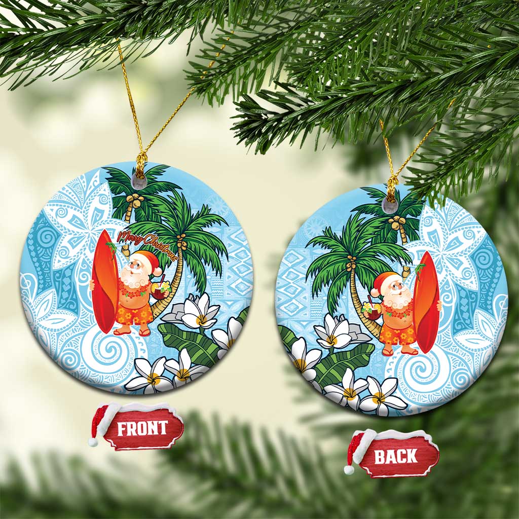 Polynesian Ceramic Ornament Tropical Santa - Plumeria Turquoise Vintage LT7 Circle Turquoise - Polynesian Pride