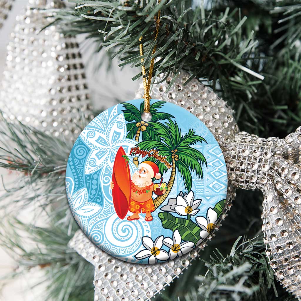 Polynesian Ceramic Ornament Tropical Santa - Plumeria Turquoise Vintage LT7 - Polynesian Pride