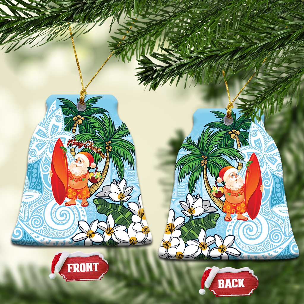Polynesian Ceramic Ornament Tropical Santa - Plumeria Turquoise Vintage LT7 Bell Flake Turquoise - Polynesian Pride