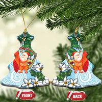 Polynesian Ceramic Ornament Tropical Santa - Plumeria Turquoise Vintage LT7 Christmas Tree Turquoise - Polynesian Pride