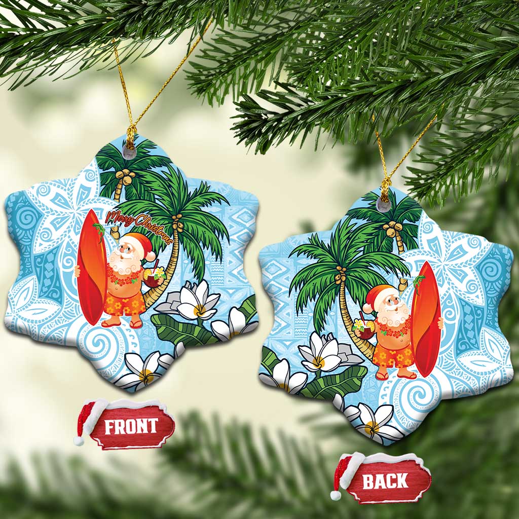 Polynesian Ceramic Ornament Tropical Santa - Plumeria Turquoise Vintage LT7 Snow Flake Turquoise - Polynesian Pride