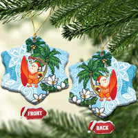 Polynesian Ceramic Ornament Tropical Santa - Plumeria Turquoise Vintage LT7 Snow Flake Turquoise - Polynesian Pride