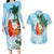 Polynesian Couples Matching Long Sleeve Bodycon Dress and Hawaiian Shirt Tropical Santa - Plumeria Turquoise Vintage