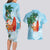 Polynesian Couples Matching Long Sleeve Bodycon Dress and Hawaiian Shirt Tropical Santa - Plumeria Turquoise Vintage