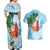 Polynesian Couples Matching Off Shoulder Maxi Dress and Hawaiian Shirt Tropical Santa - Plumeria Turquoise Vintage