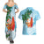Polynesian Couples Matching Summer Maxi Dress and Hawaiian Shirt Tropical Santa - Plumeria Turquoise Vintage