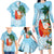 Polynesian Family Matching Long Sleeve Bodycon Dress and Hawaiian Shirt Tropical Santa - Plumeria Turquoise Vintage