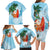 Polynesian Family Matching Long Sleeve Bodycon Dress and Hawaiian Shirt Tropical Santa - Plumeria Turquoise Vintage