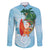 Polynesian Family Matching Long Sleeve Bodycon Dress and Hawaiian Shirt Tropical Santa - Plumeria Turquoise Vintage