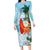 Polynesian Family Matching Long Sleeve Bodycon Dress and Hawaiian Shirt Tropical Santa - Plumeria Turquoise Vintage