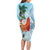 Polynesian Family Matching Long Sleeve Bodycon Dress and Hawaiian Shirt Tropical Santa - Plumeria Turquoise Vintage