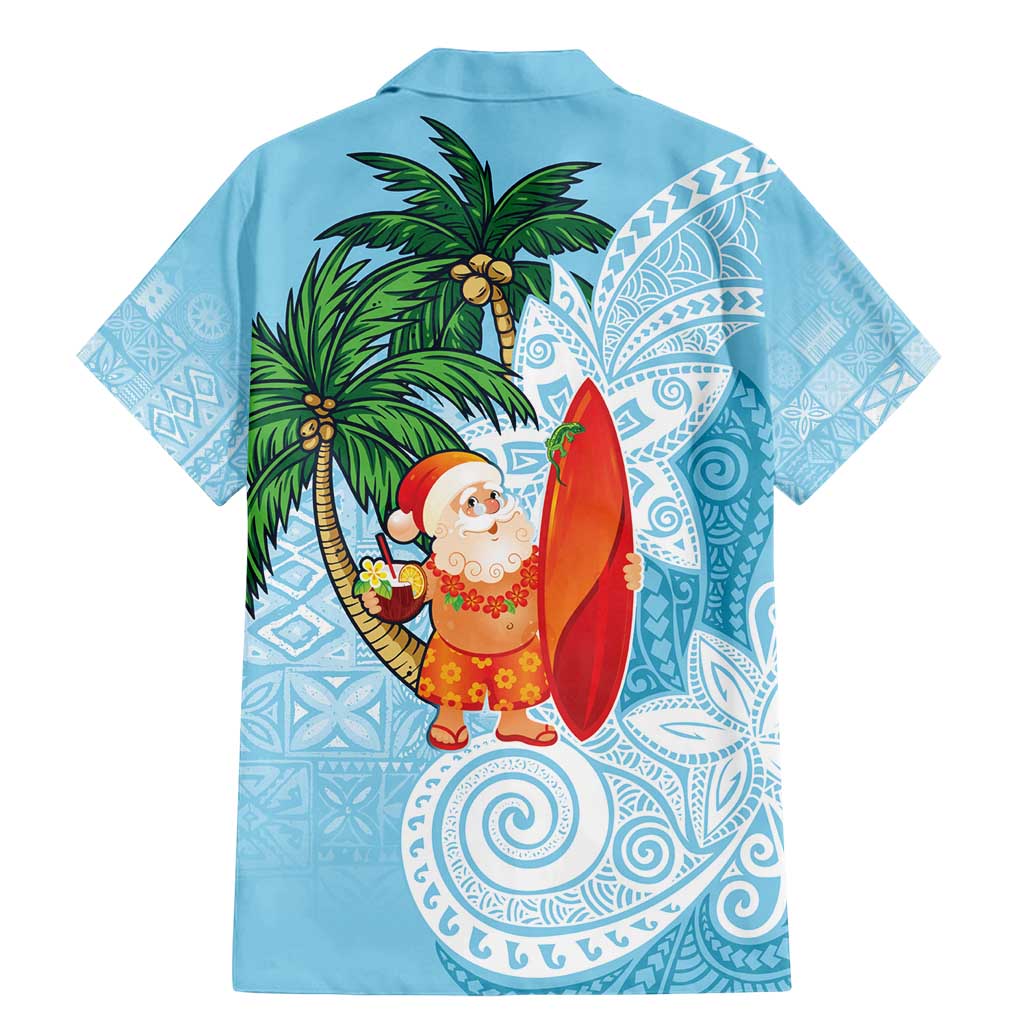 Polynesian Family Matching Mermaid Dress and Hawaiian Shirt Tropical Santa - Plumeria Turquoise Vintage