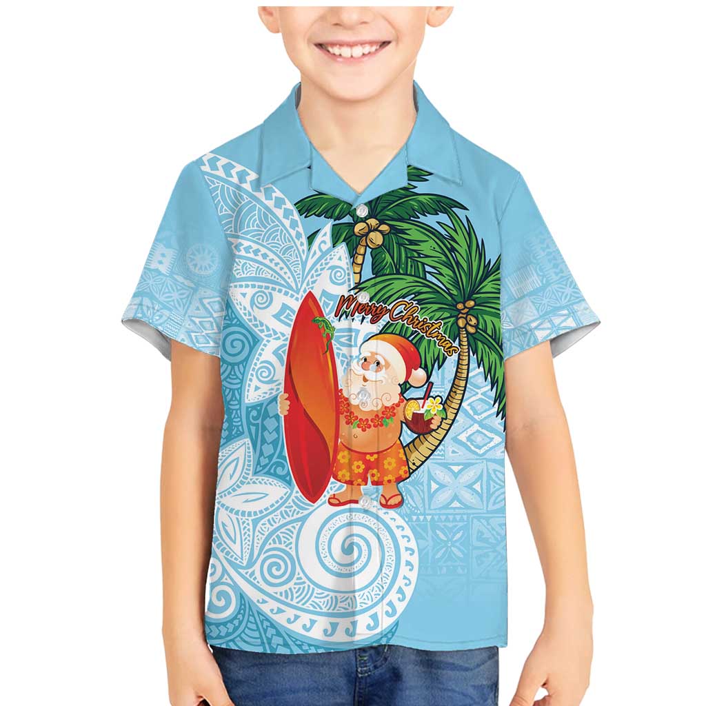 Polynesian Family Matching Mermaid Dress and Hawaiian Shirt Tropical Santa - Plumeria Turquoise Vintage