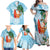 Polynesian Family Matching Off Shoulder Maxi Dress and Hawaiian Shirt Tropical Santa - Plumeria Turquoise Vintage