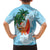 Polynesian Family Matching Off Shoulder Short Dress and Hawaiian Shirt Tropical Santa - Plumeria Turquoise Vintage