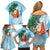 Polynesian Family Matching Off Shoulder Short Dress and Hawaiian Shirt Tropical Santa - Plumeria Turquoise Vintage