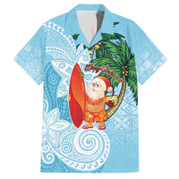 Polynesian Family Matching Puletasi and Hawaiian Shirt Tropical Santa - Plumeria Turquoise Vintage
