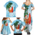 Polynesian Family Matching Summer Maxi Dress and Hawaiian Shirt Tropical Santa - Plumeria Turquoise Vintage