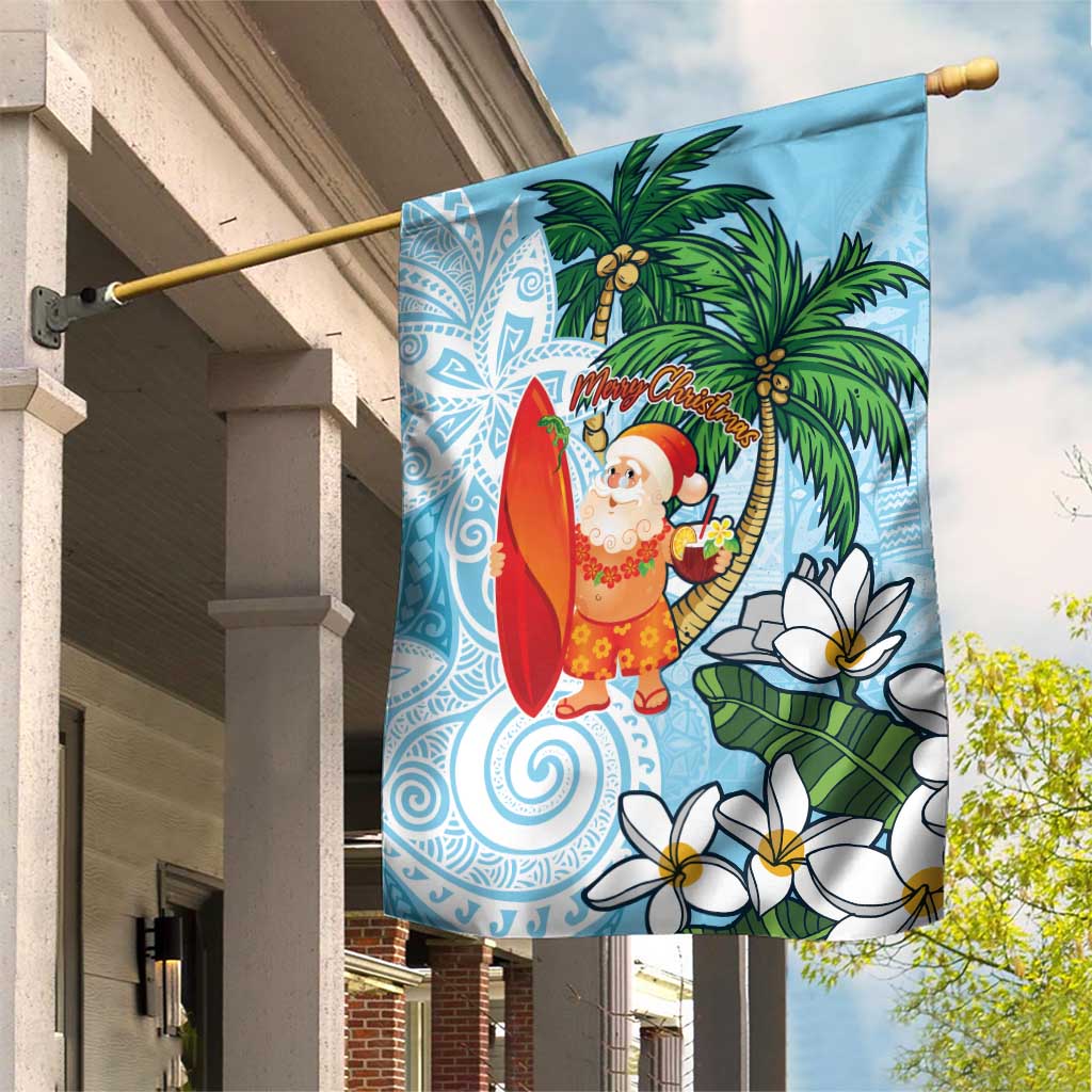 Polynesian Garden Flag Tropical Santa - Plumeria Turquoise Vintage LT7 House Flag Turquoise - Polynesian Pride