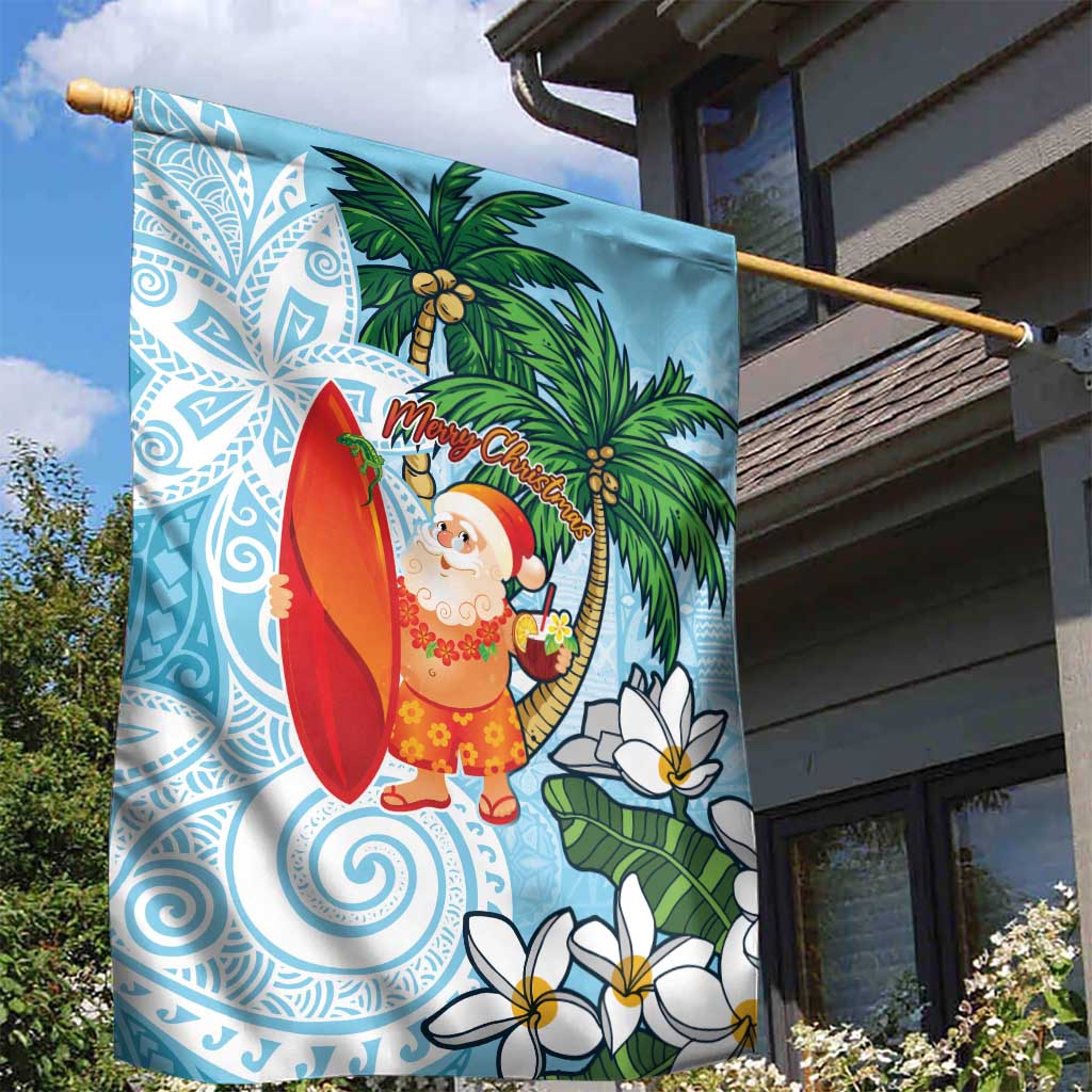 Polynesian Garden Flag Tropical Santa - Plumeria Turquoise Vintage LT7 - Polynesian Pride