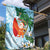 Polynesian Garden Flag Tropical Santa - Plumeria Turquoise Vintage