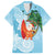 Polynesian Hawaiian Shirt Tropical Santa - Plumeria Turquoise Vintage