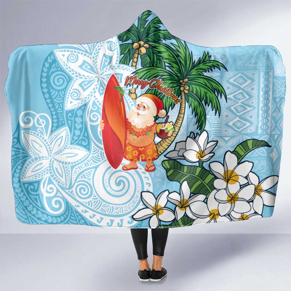 Polynesian Hooded Blanket Tropical Santa - Plumeria Turquoise Vintage