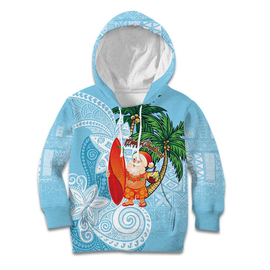 Polynesian Kid Hoodie Tropical Santa - Plumeria Turquoise Vintage