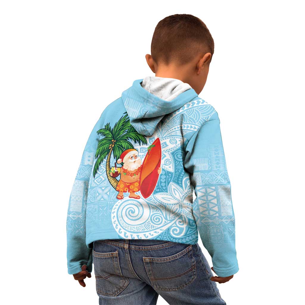 Polynesian Kid Hoodie Tropical Santa - Plumeria Turquoise Vintage