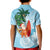 Polynesian Kid Polo Shirt Tropical Santa - Plumeria Turquoise Vintage