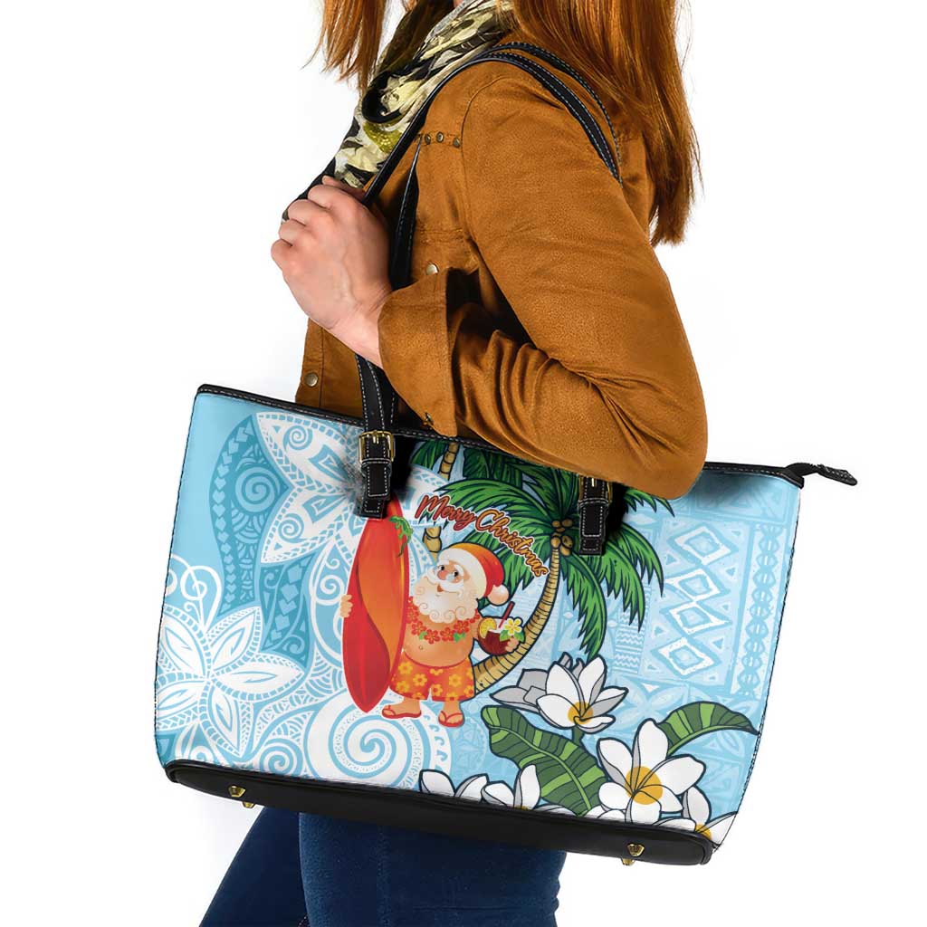 Polynesian Leather Tote Bag Tropical Santa - Plumeria Turquoise Vintage LT7 Turquoise - Polynesian Pride