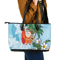 Polynesian Leather Tote Bag Tropical Santa - Plumeria Turquoise Vintage LT7 - Polynesian Pride