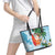 Polynesian Leather Tote Bag Tropical Santa - Plumeria Turquoise Vintage