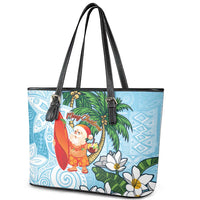 Polynesian Leather Tote Bag Tropical Santa - Plumeria Turquoise Vintage LT7 - Polynesian Pride
