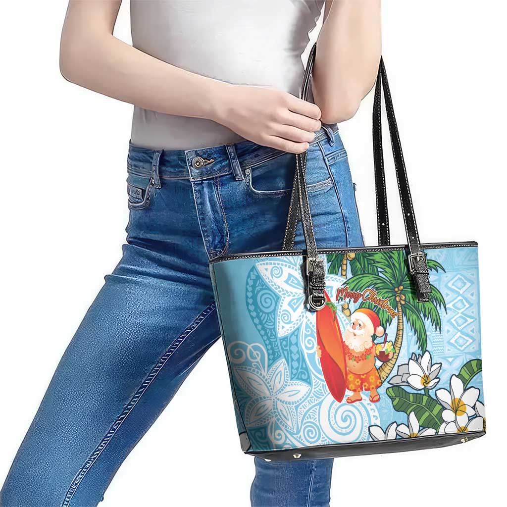 Polynesian Leather Tote Bag Tropical Santa - Plumeria Turquoise Vintage LT7 - Polynesian Pride